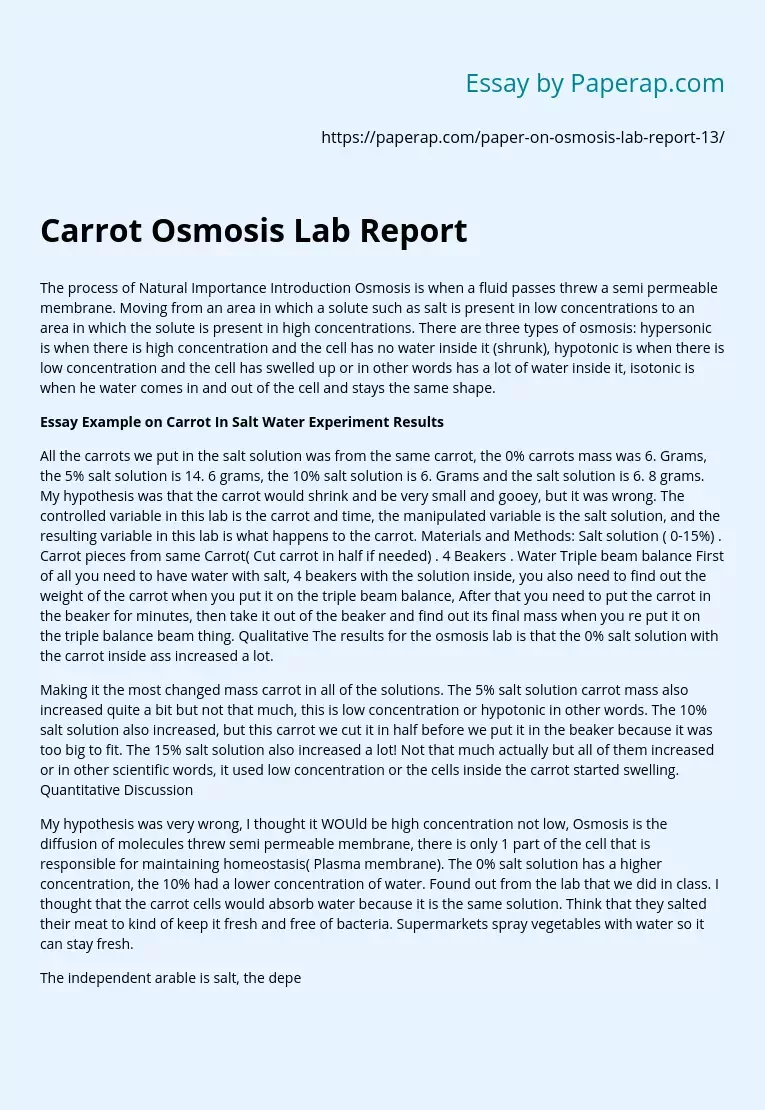 Carrot Osmosis Lab Report