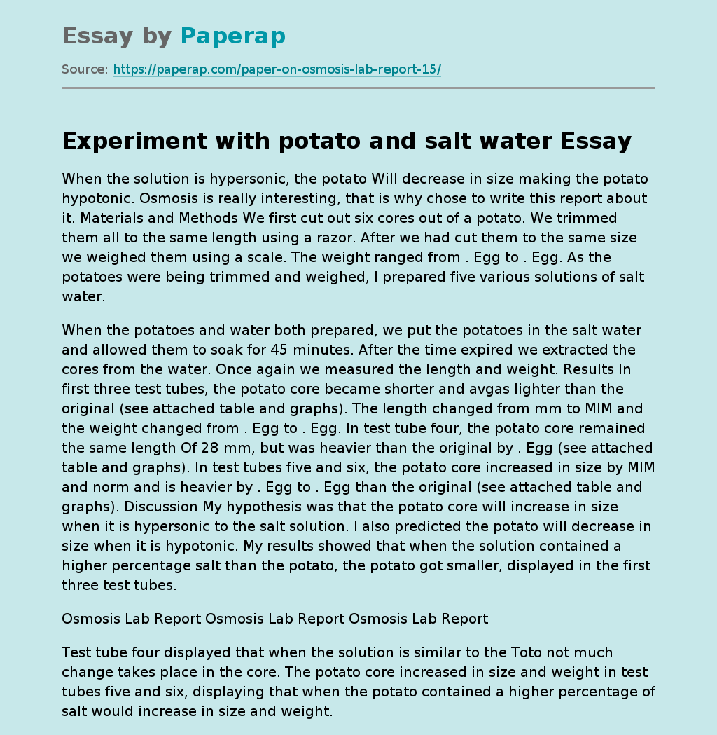Experiment with potato and salt water