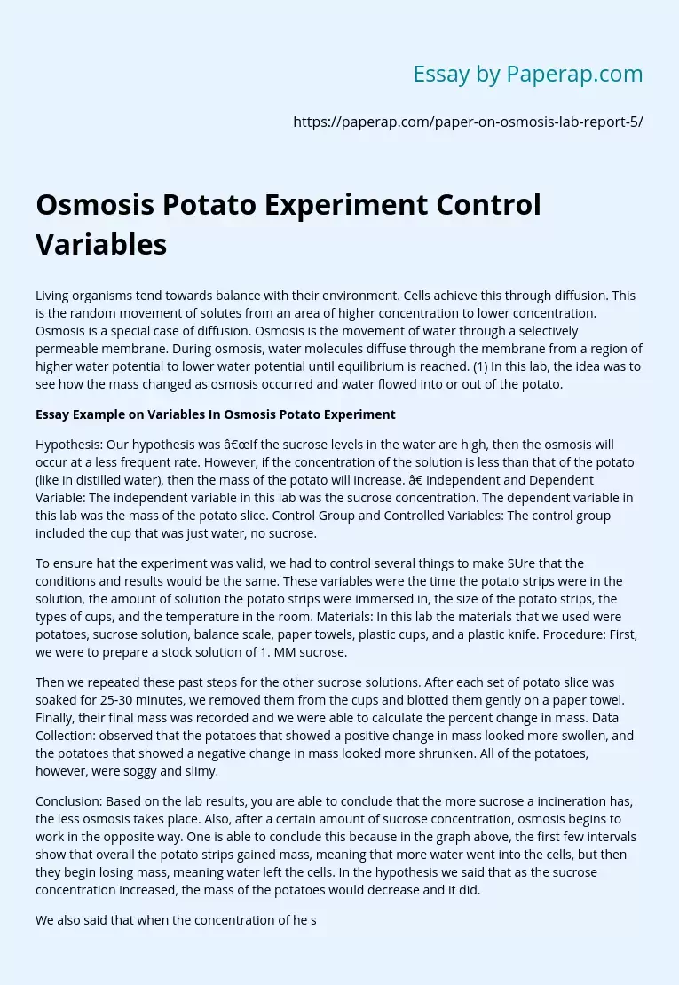 Osmosis Potato Experiment Control Variables