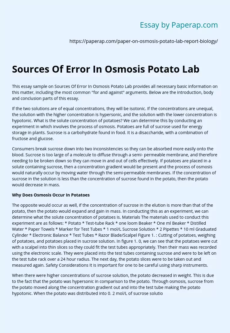 Sources Of Error In Osmosis Potato Lab