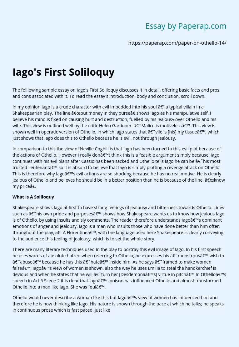 Iago's First Soliloquy