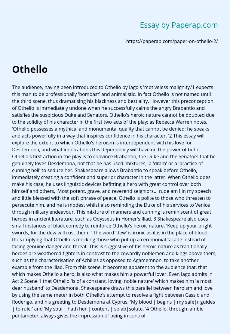 Othello's Heroic Nature