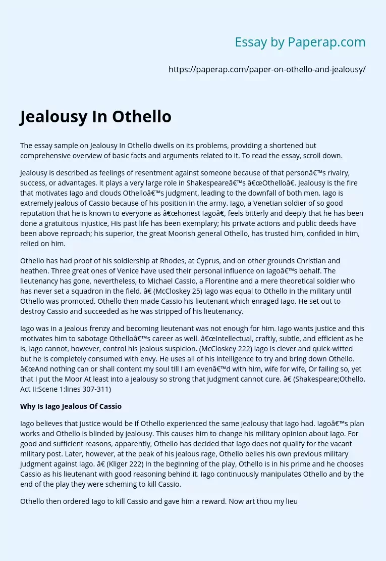 Jealousy In Othello