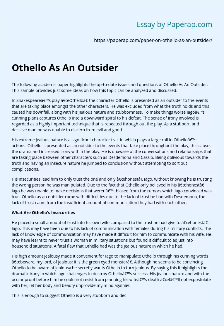 Othello as an Outsider in Shakespeare’s Play