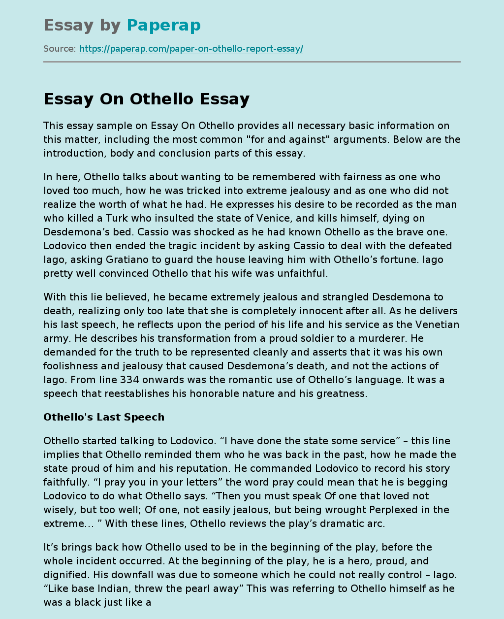 Essay On Othello