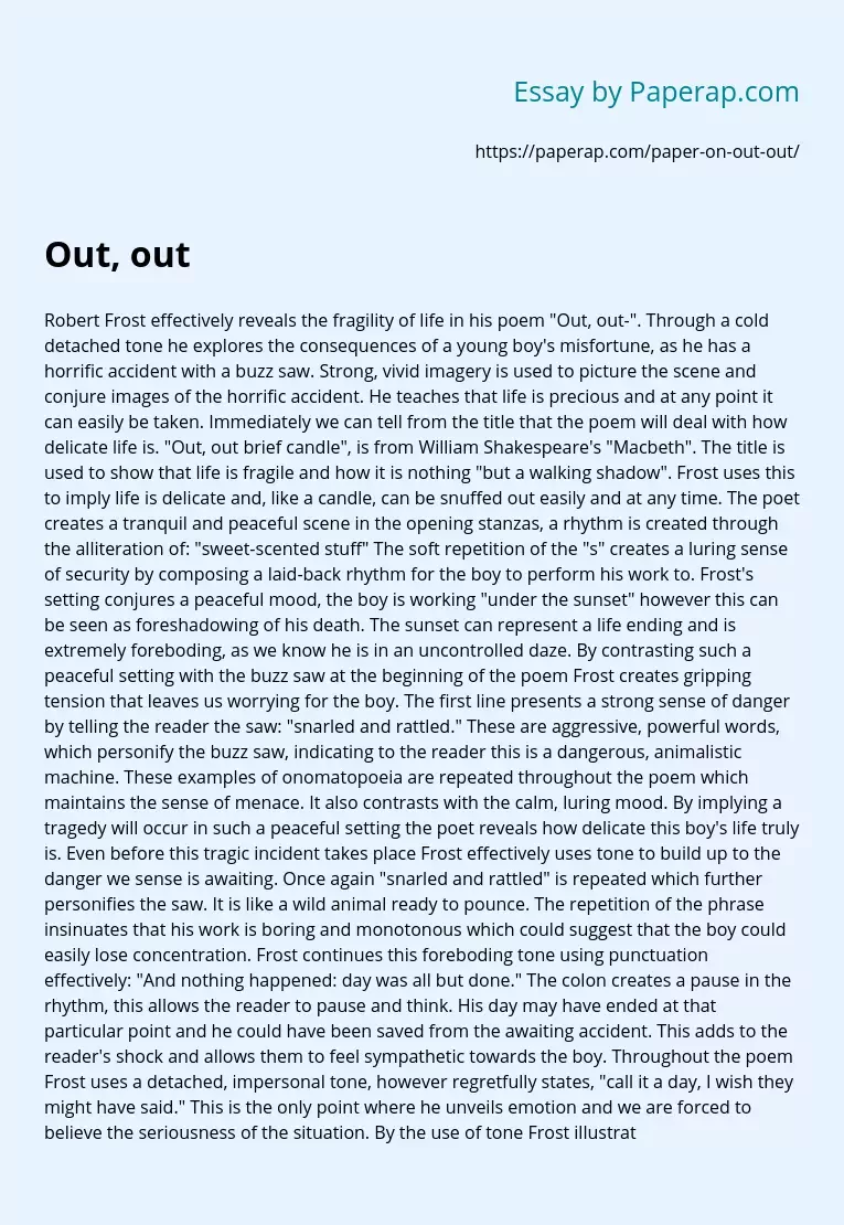 Analysis of 'Out, out' poem by Robert Frost