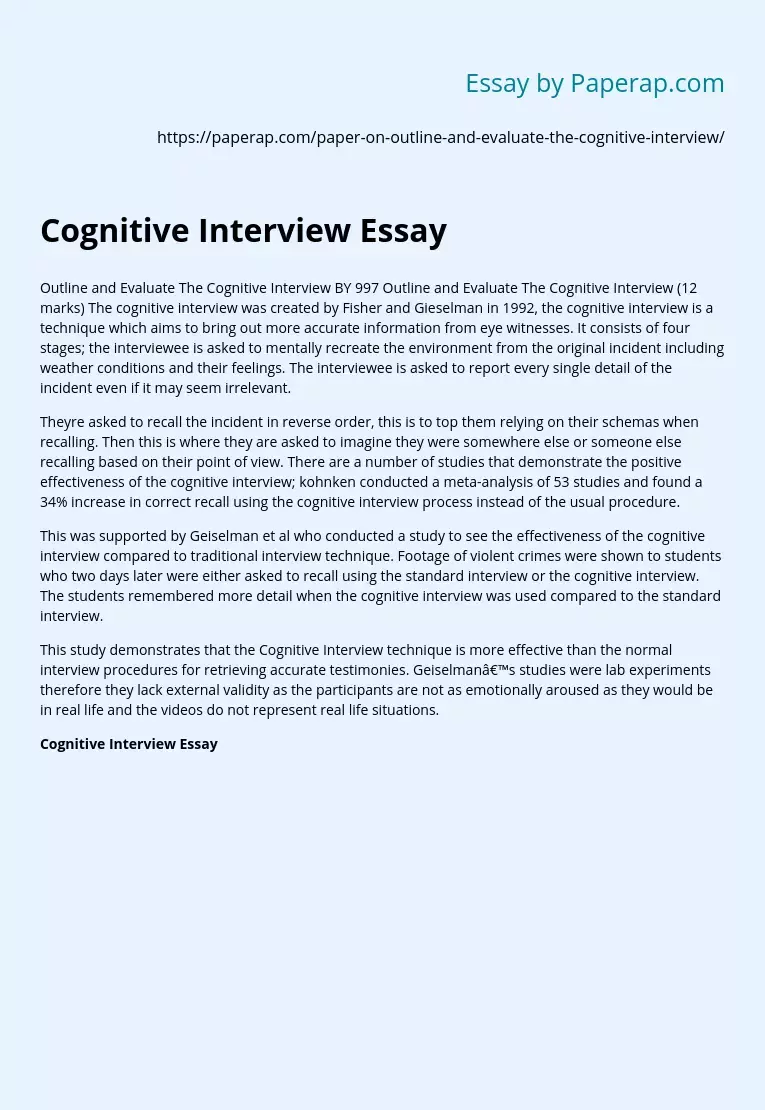 Cognitive Interview Essay