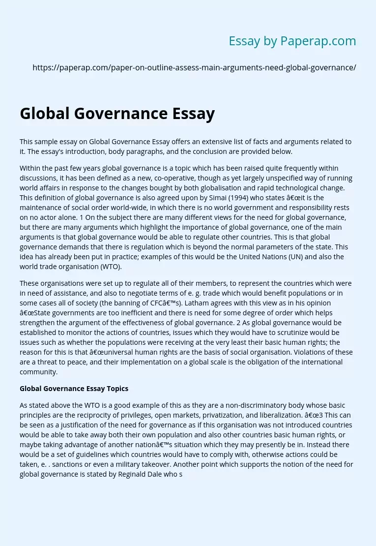 Facts and Arguments Related to Global Governance