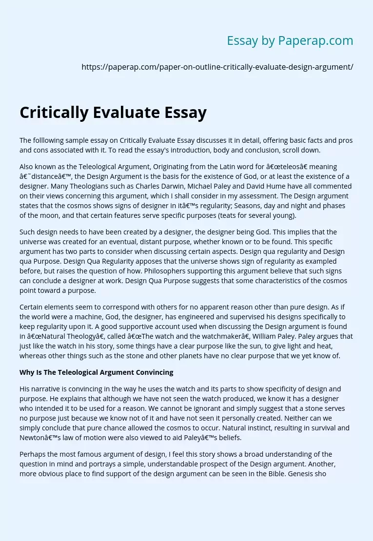Critically Evaluate Essay