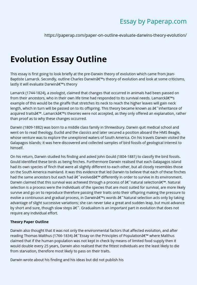 Evolution Essay Outline