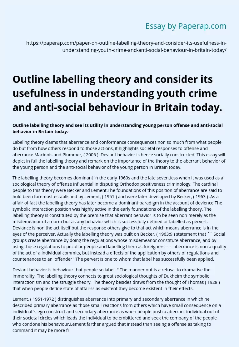 Analysis of Labelling Theory application in Britain Today
