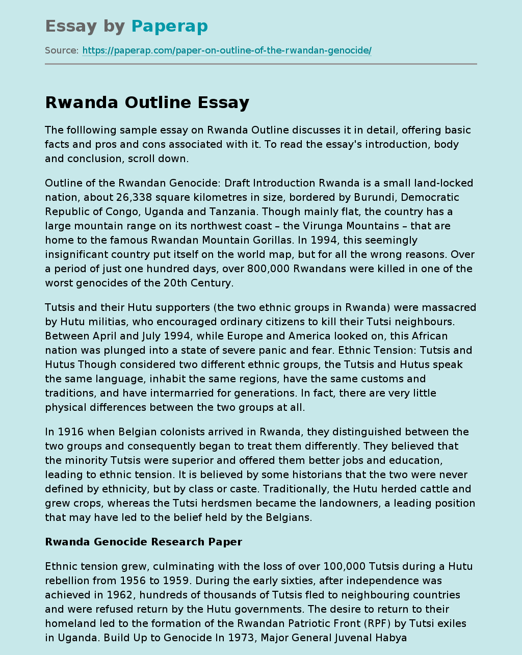 Outline of the Rwandan Genocide