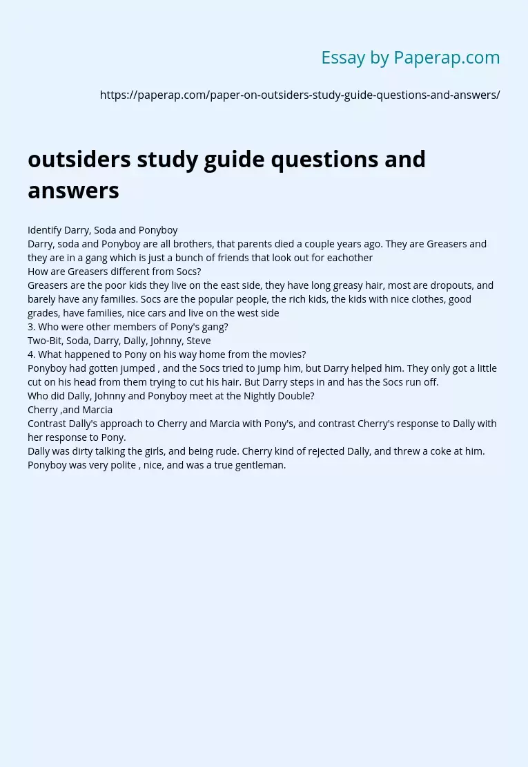 outsiders study guide questions and answers
