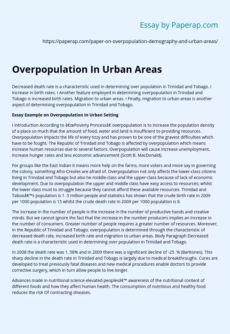 Overpopulation In Urban Areas in Trinidad and Tobago
