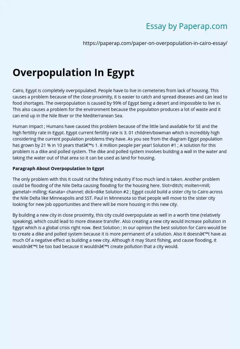 Overpopulation In Egypt
