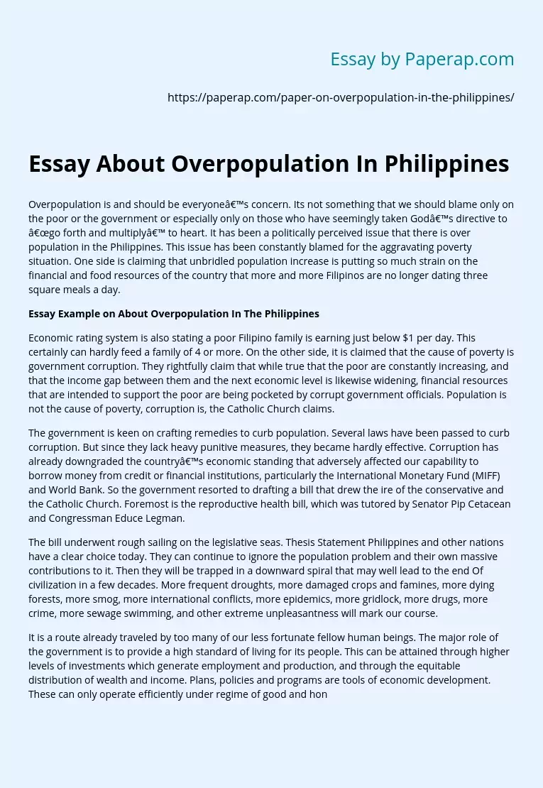 Essay About Overpopulation In Philippines