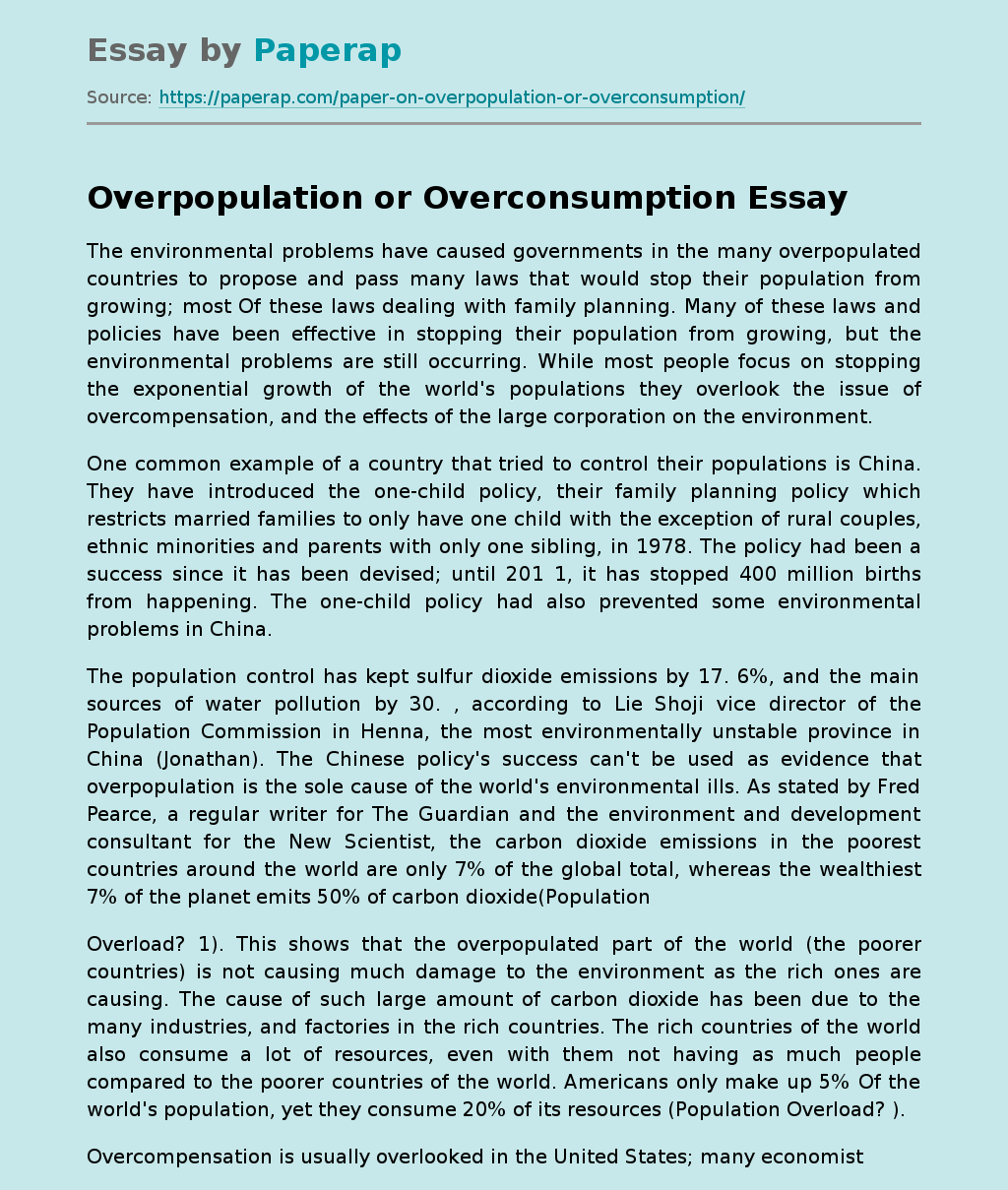 Overpopulation or Overconsumption