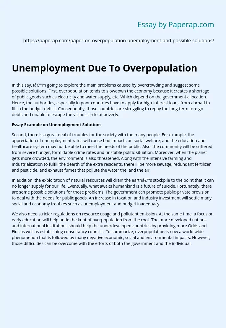 Unemployment Due To Overpopulation