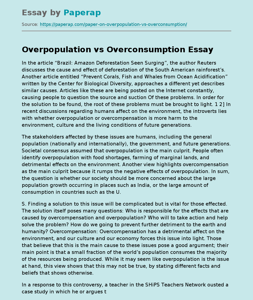 Overpopulation vs Overconsumption: Overcompensation Solution