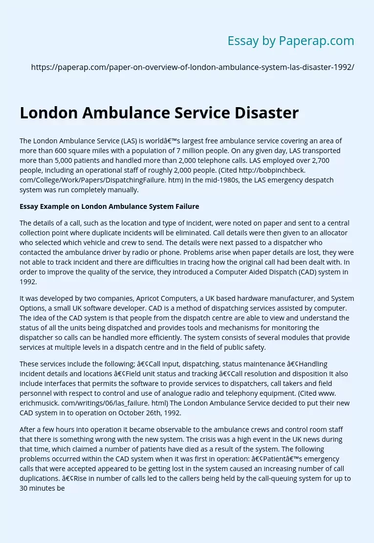 London Ambulance Service Disaster