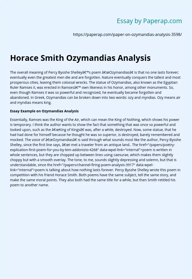 Horace Smith Ozymandias Analysis