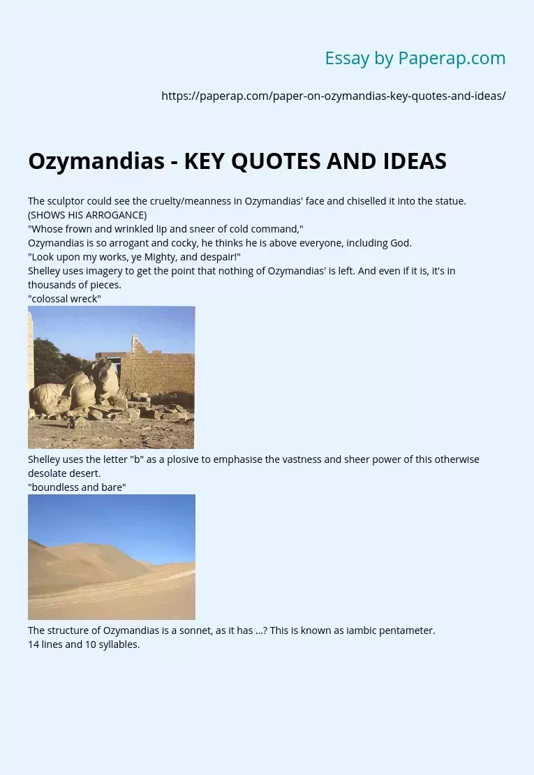 Ozymandias - KEY QUOTES AND IDEAS