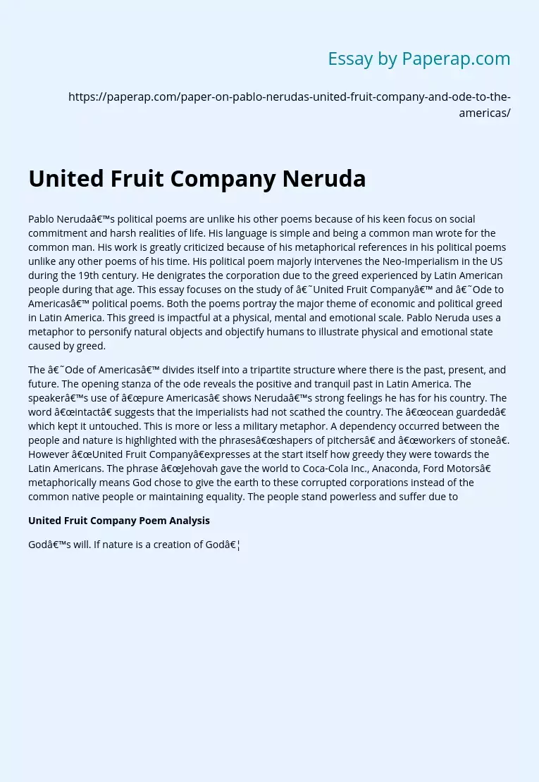 United Fruit Company Neruda