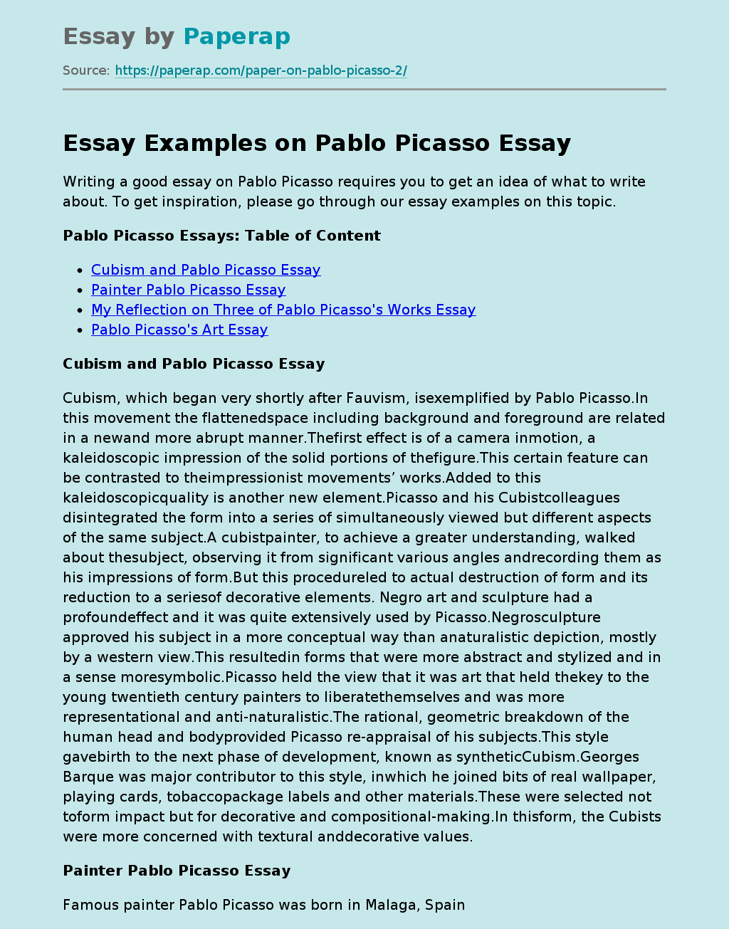 Essay Examples on Pablo Picasso