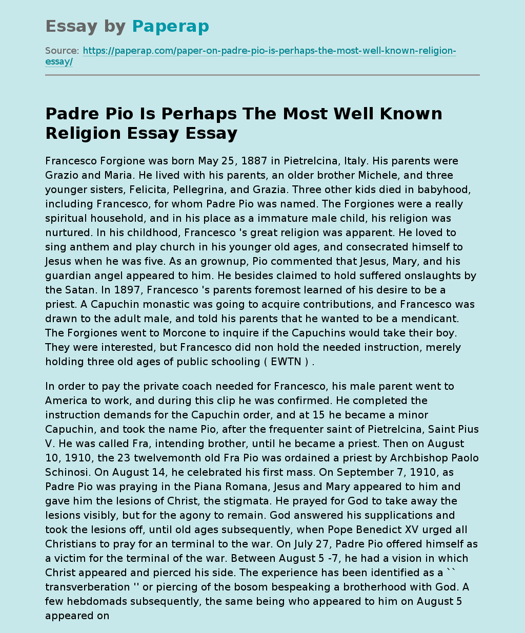 Padre Pio’s Most Famous Essay on Religion