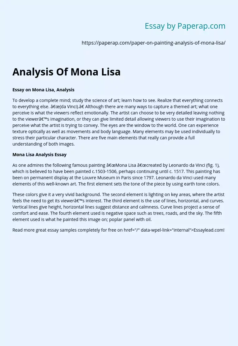 Analysis Of Mona Lisa