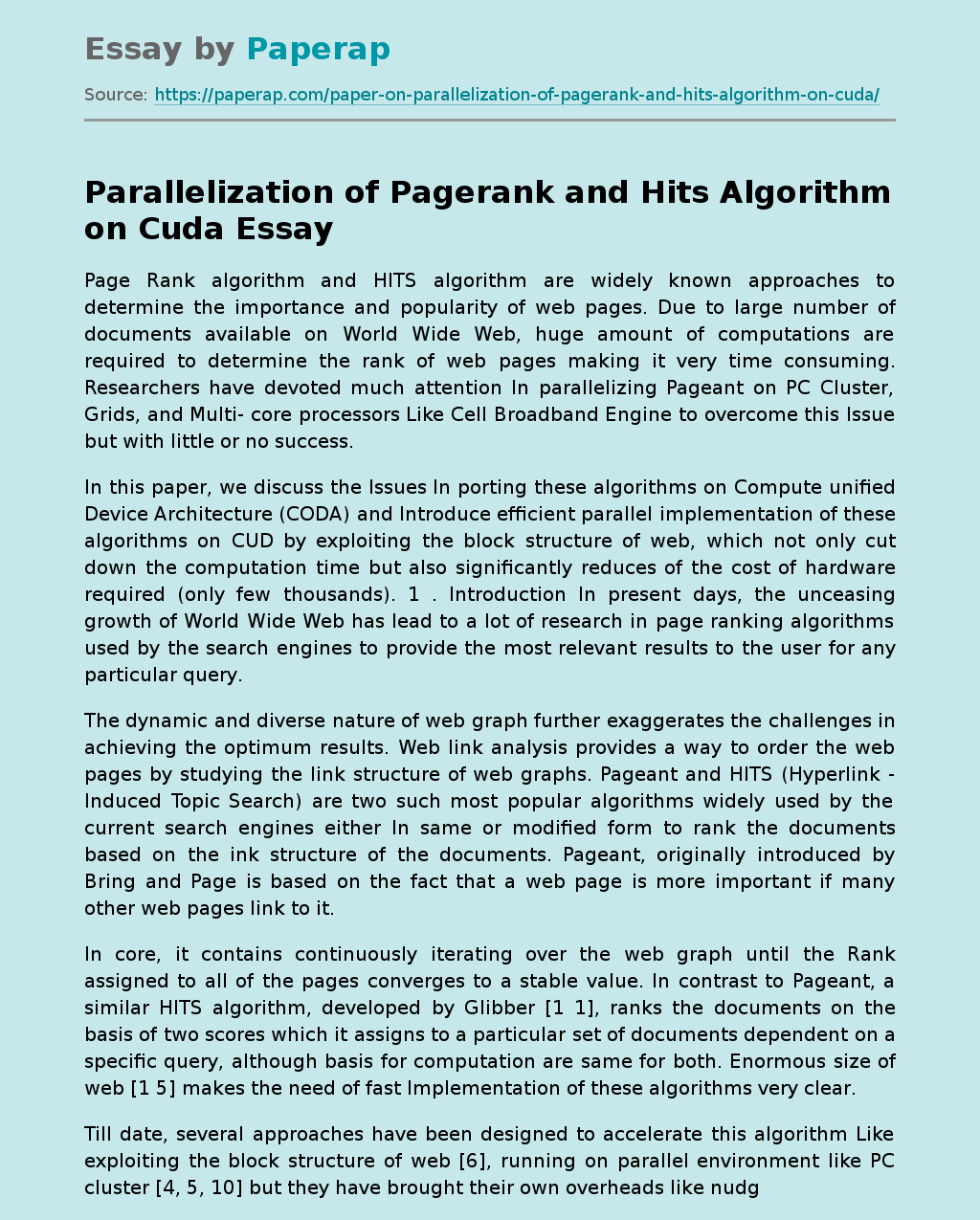 Parallelization of Pagerank and Hits Algorithm on Cuda
