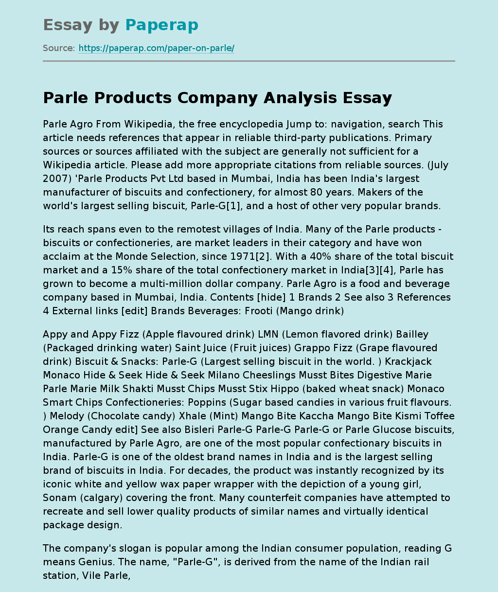 Parle Products Company Analysis