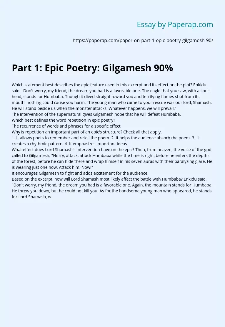 Part 1: Epic Poetry: Gilgamesh 90%