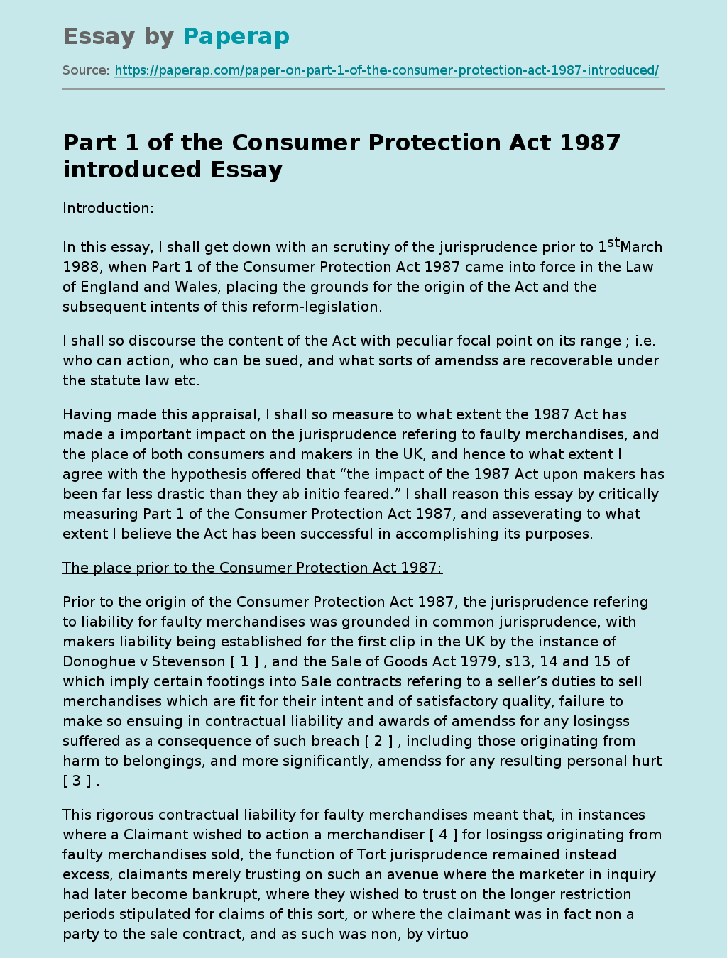 Part 1 of the Consumer Protection Act 1987 introduced