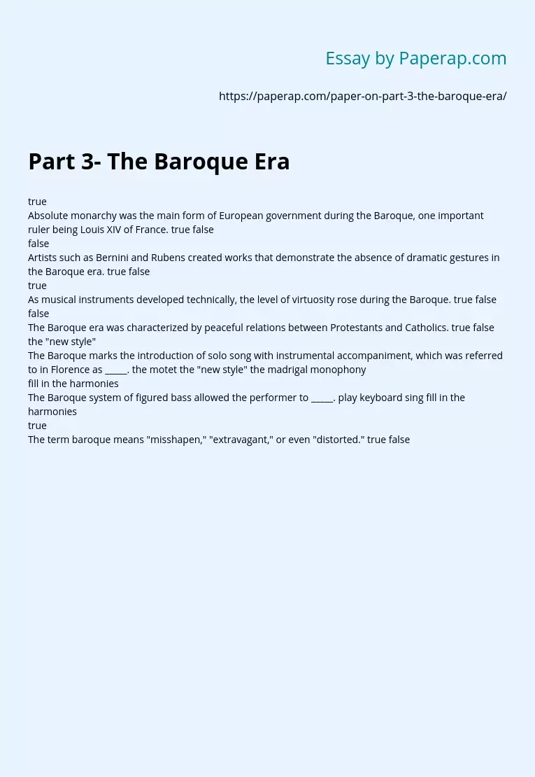 Part 3- The Baroque Era
