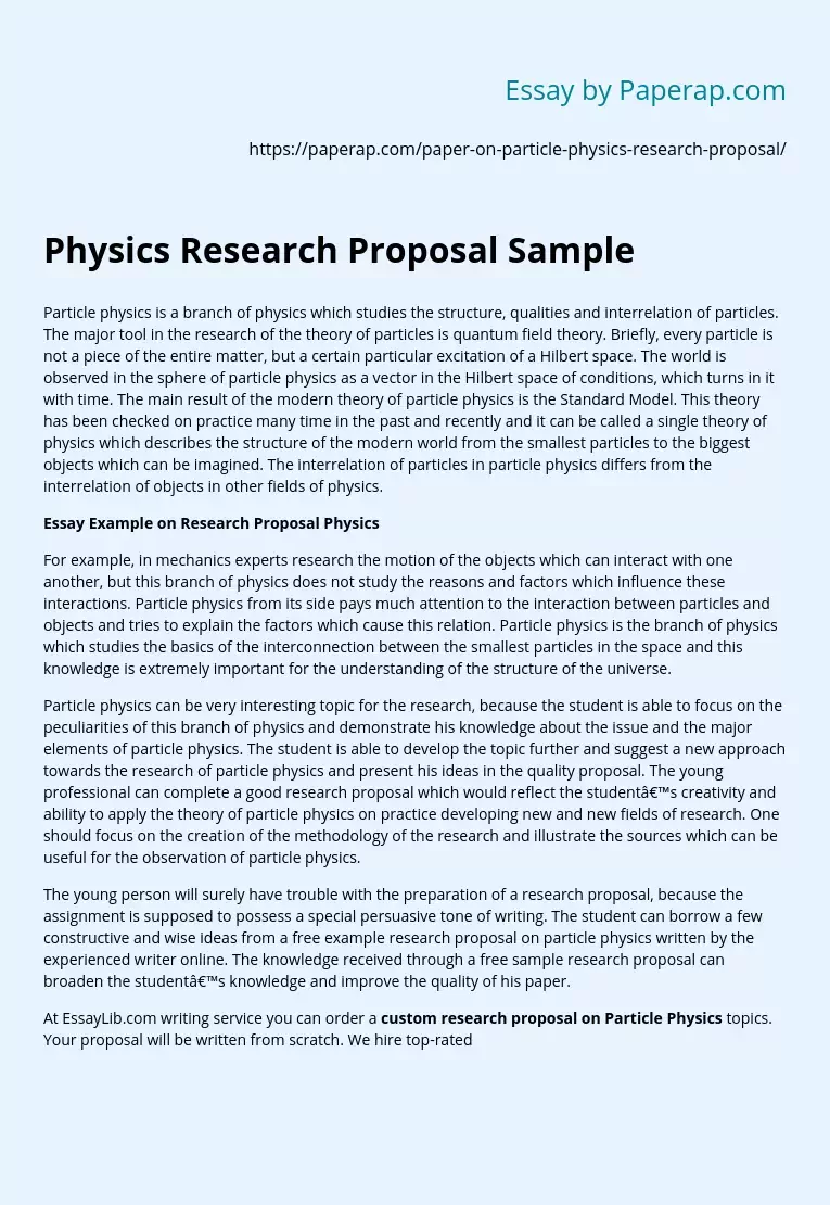 Physics Research Proposal Sample