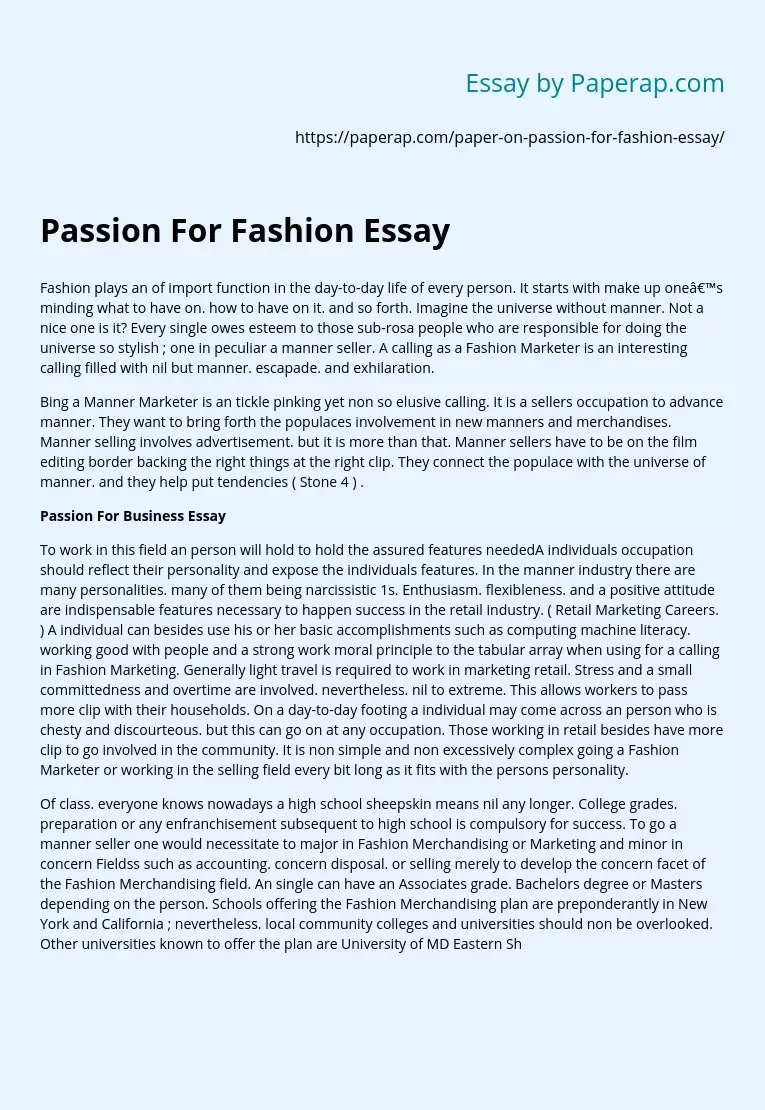 Passion For Fashion Essay