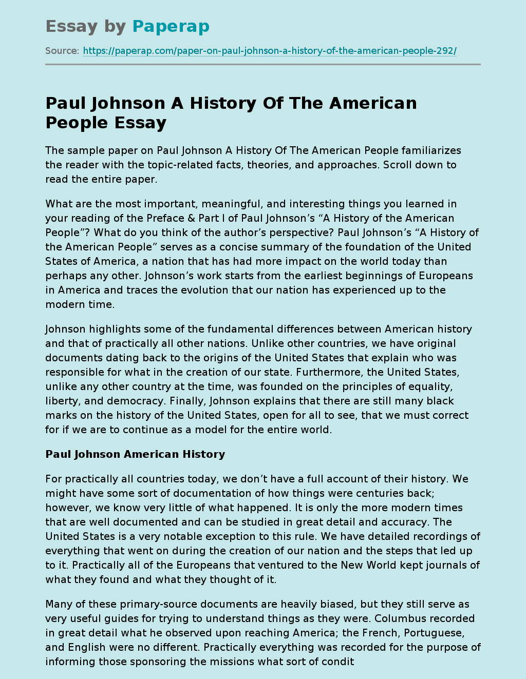 Paul Johnson A History Of The American People
