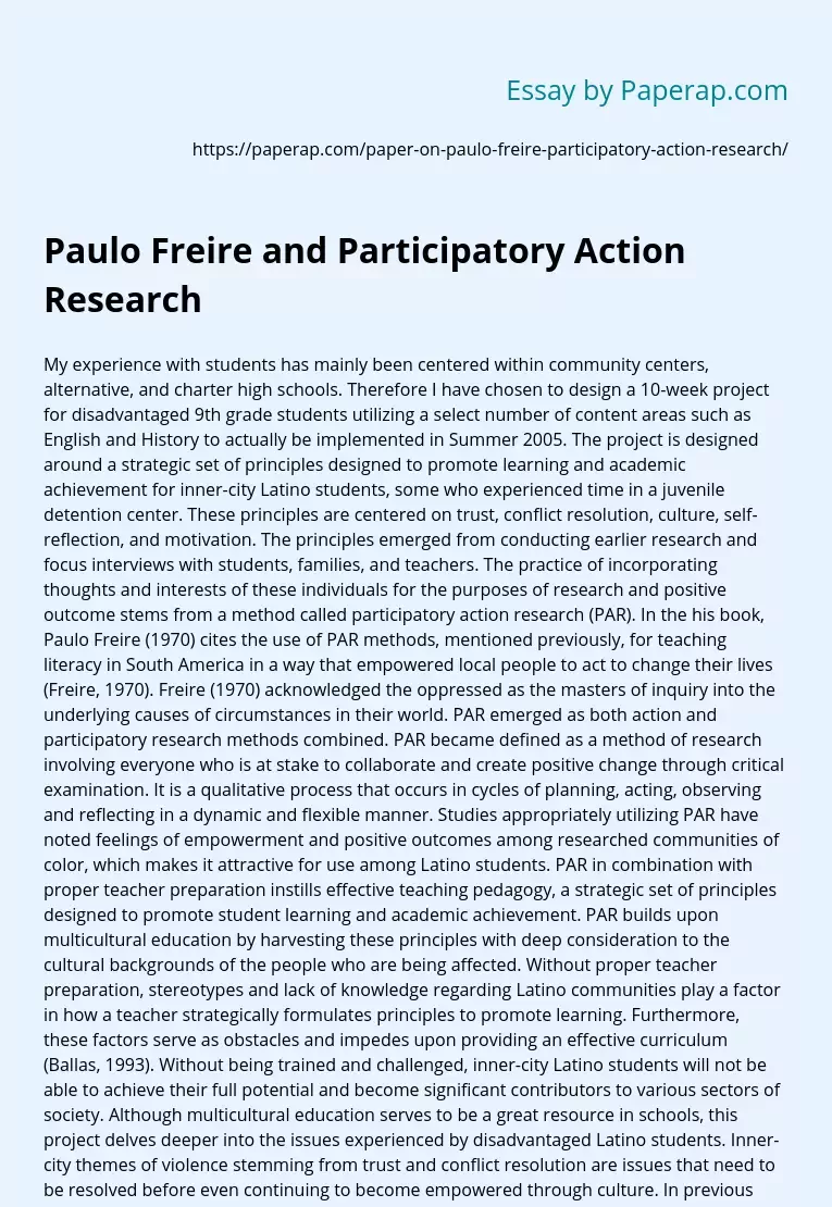 Paulo Freire and Participatory Action Research