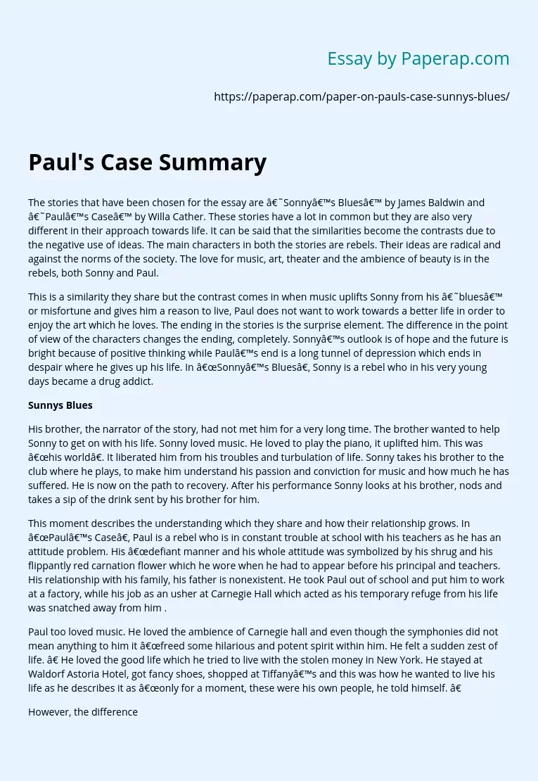 Paul's Case Summary