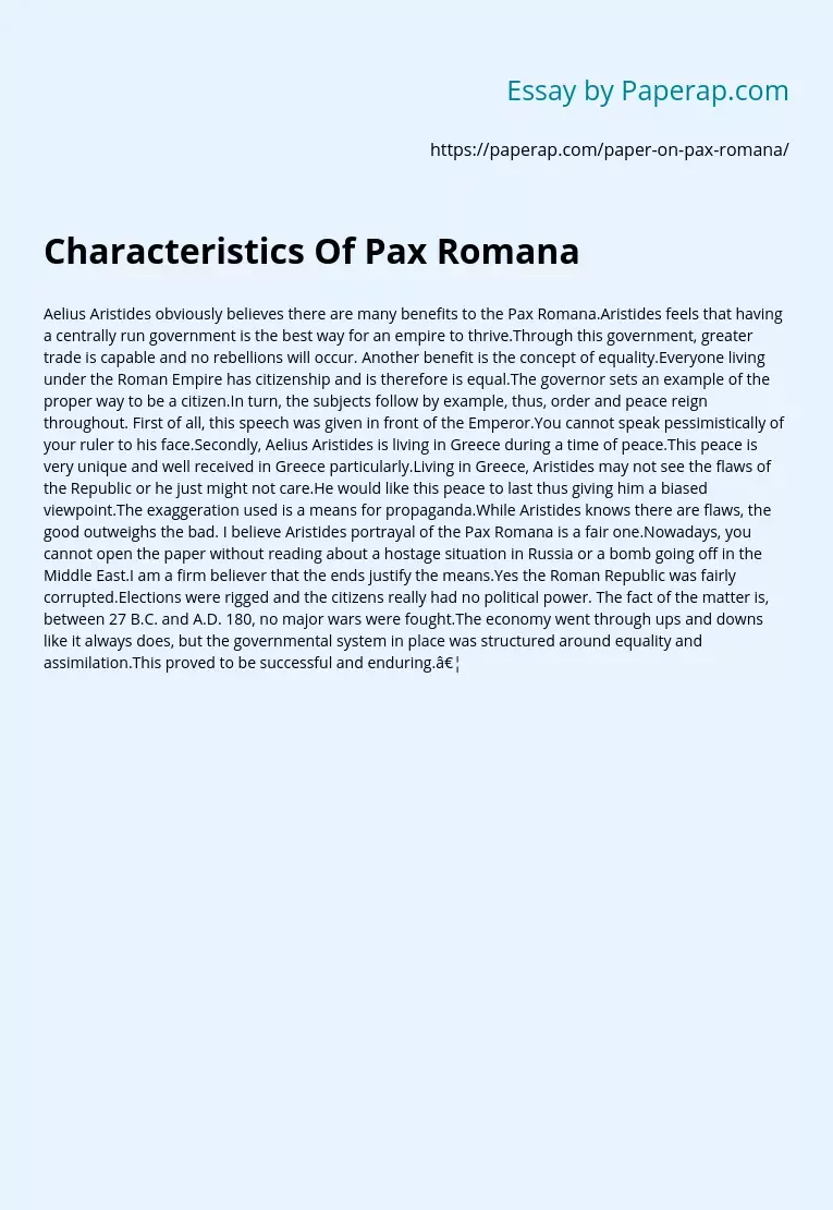 Characteristics Of Pax Romana