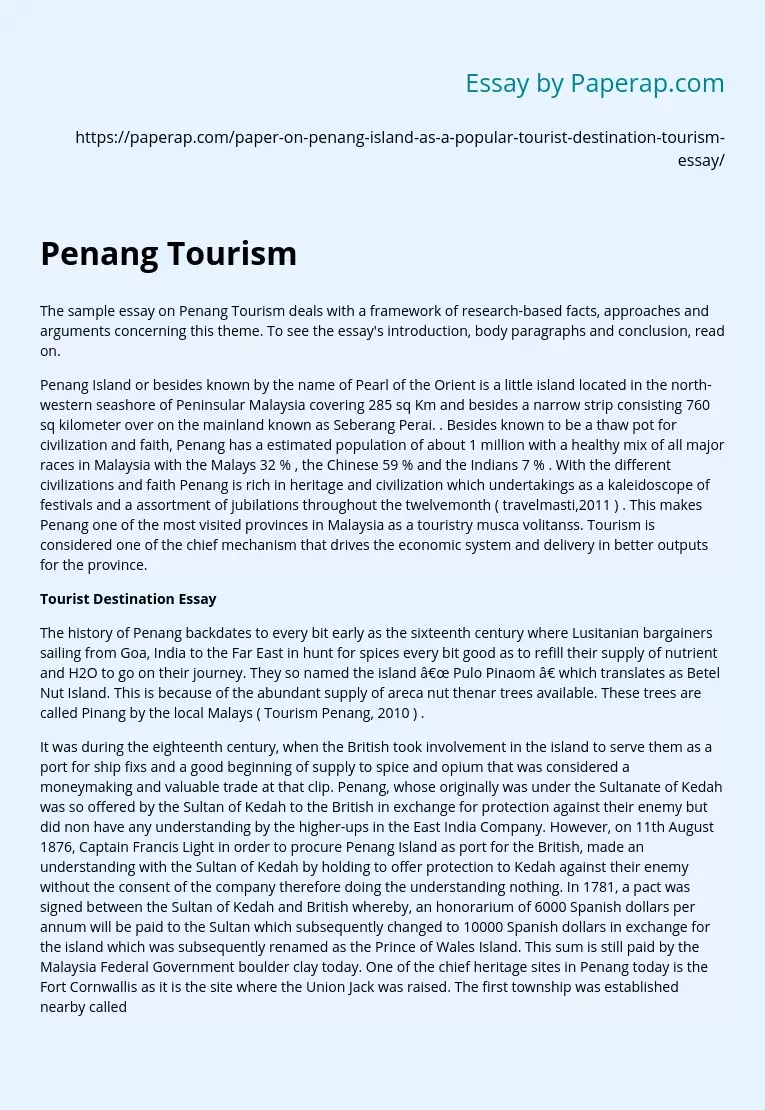 Penang Island as a Tourist Destination Research