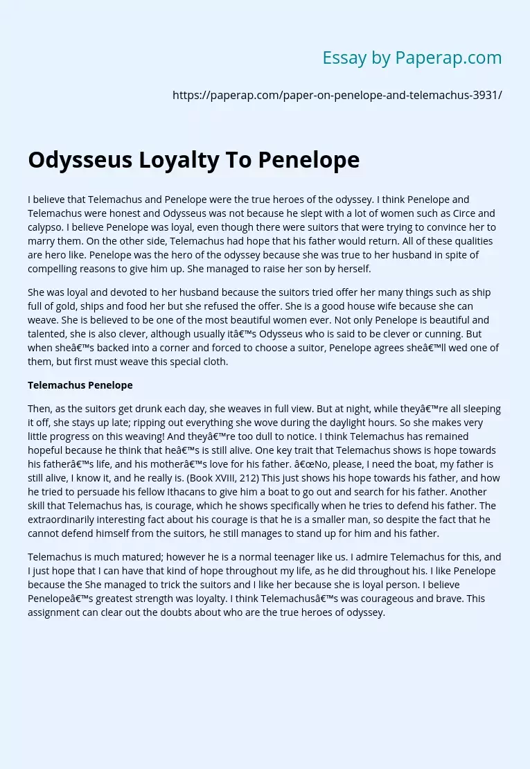 Odysseus Loyalty To Penelope