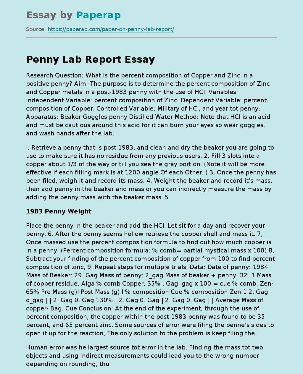 Penny Lab Report