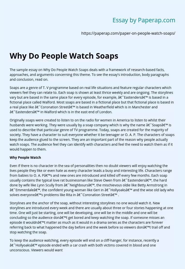 Why Do People Watch "Soaps"?