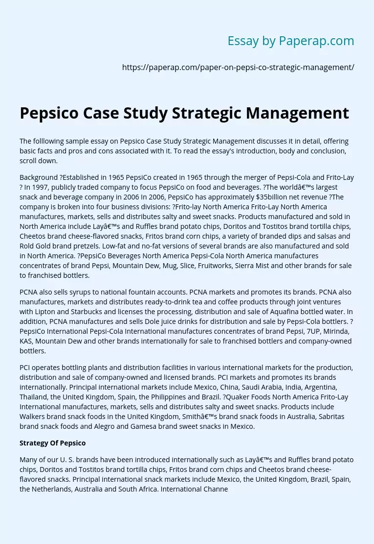 Pepsico Case Study Strategic Management