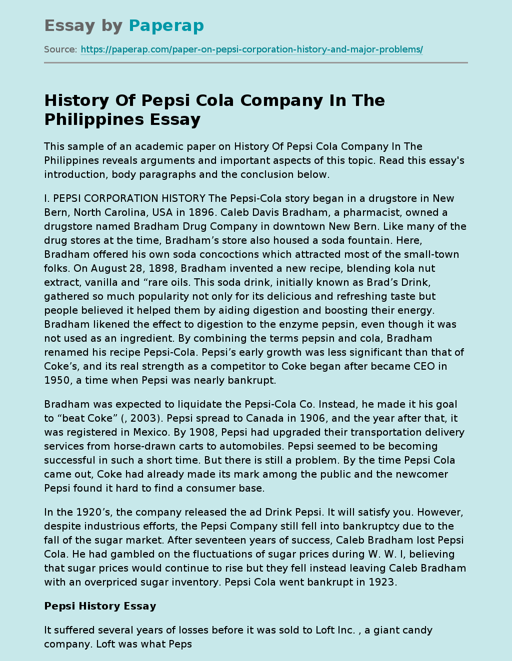 History Of Pepsi Cola Company In The Philippines