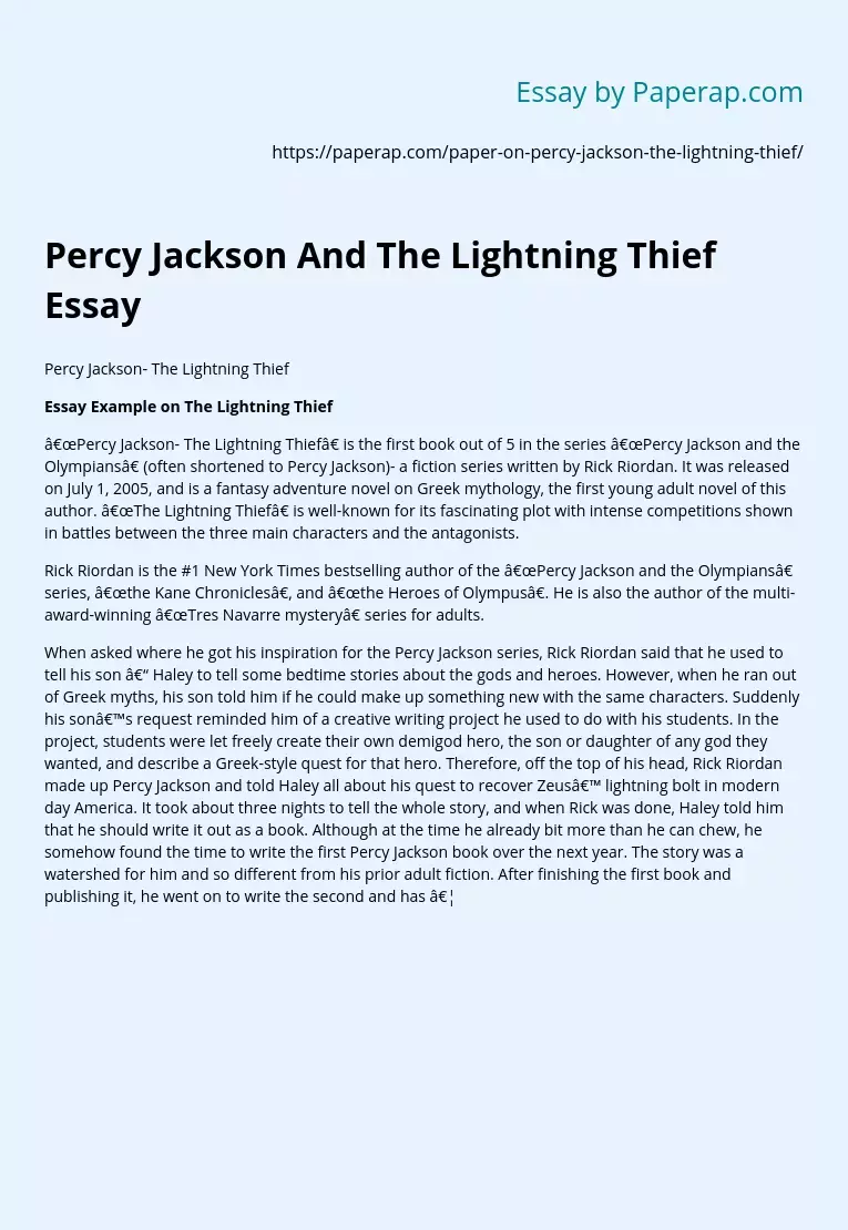 Percy Jackson And The Lightning Thief Essay