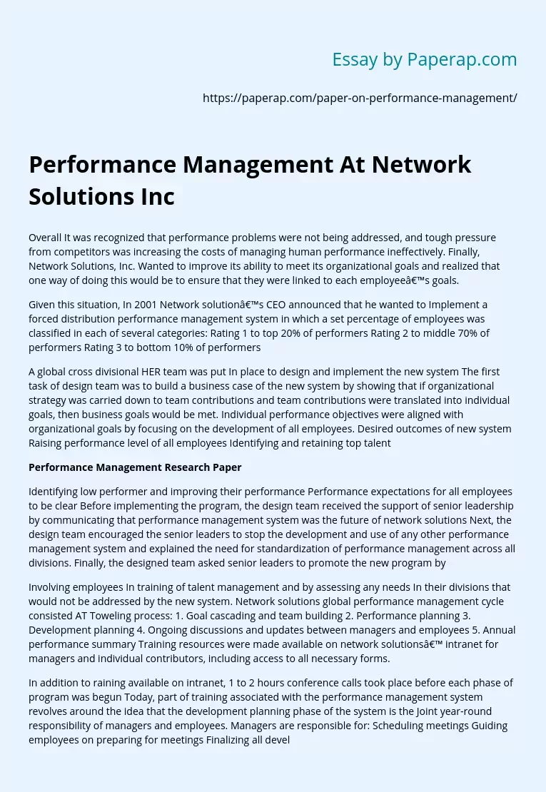 Performance Management At Network Solutions Inc