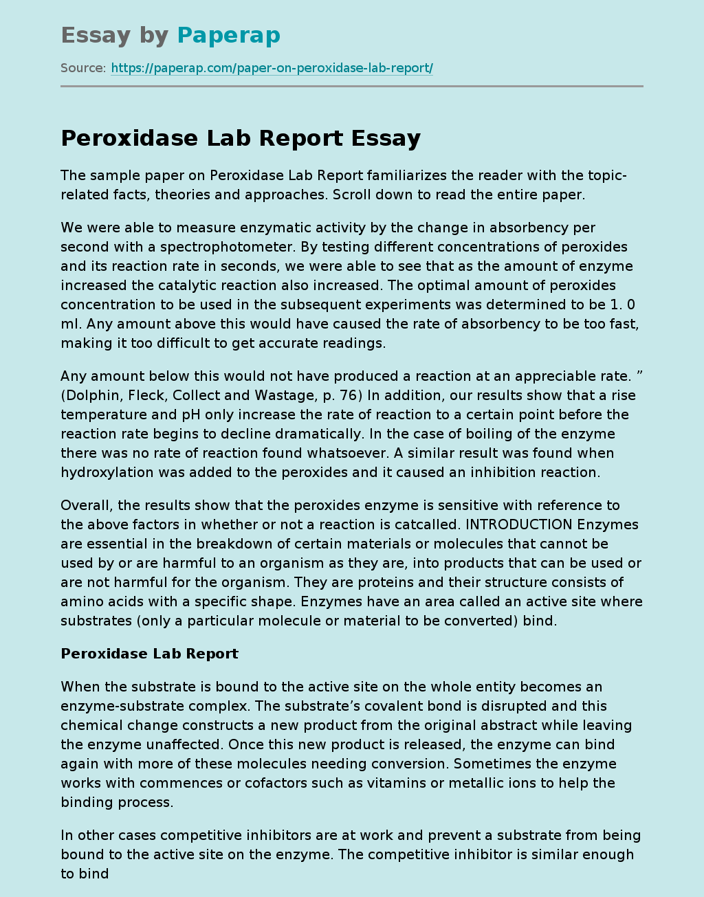 Peroxidase Lab Report